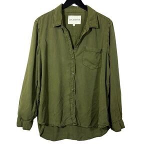 Olive Green Shirt Long Sleeve Button Up XL Preppy Workwear Neutral Soft